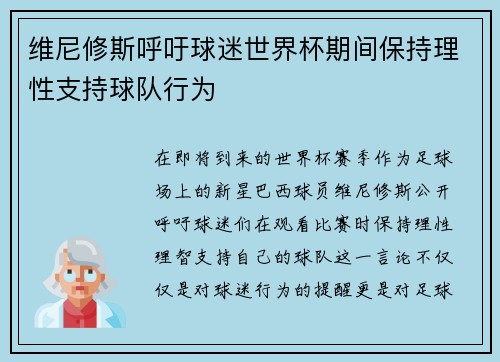 维尼修斯呼吁球迷世界杯期间保持理性支持球队行为