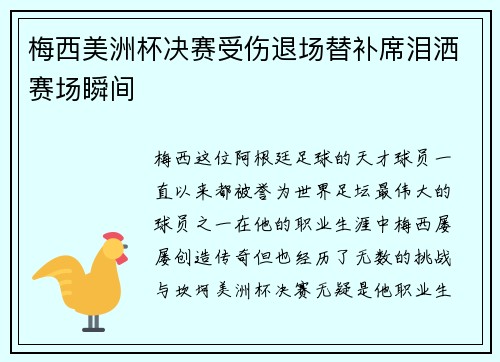 梅西美洲杯决赛受伤退场替补席泪洒赛场瞬间